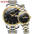 OLEVS Brand Wristwatch Fashion Business Couple Quartz  A Pair  Watch Stainless Steel Waterproof Luminous Watch For Men And Women